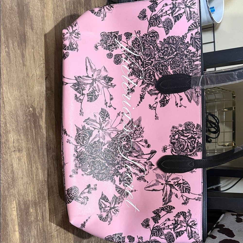 Victoria's Secret Pink and Black Floral Tote Bag